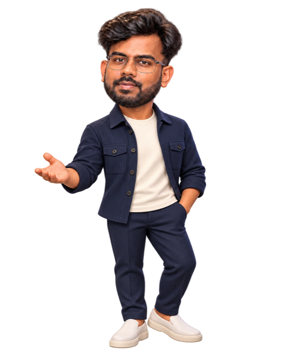 Cartoon avatar of Tharmaraj Thushalan in a navy overshirt, gesturing hello